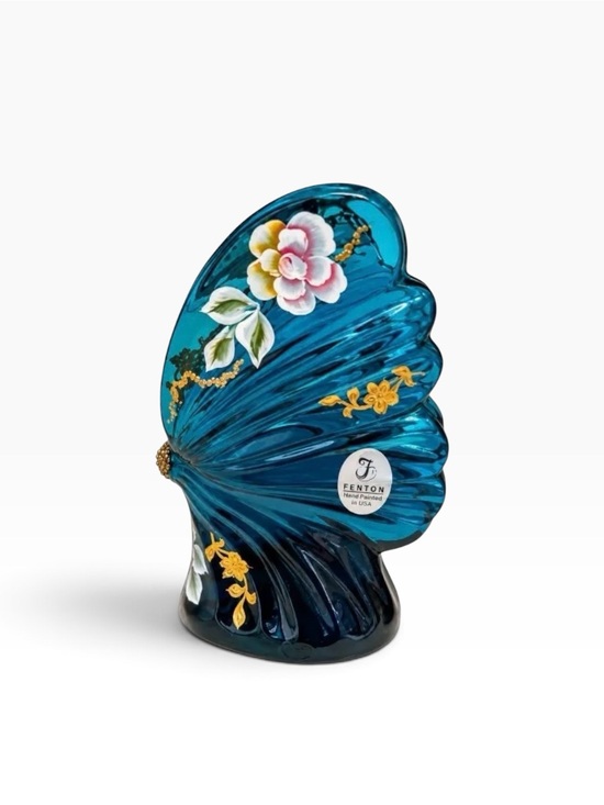 Fenton Other - Vintage Fenton Hand-Painted Teal Blue Art Glass Butterfly Figurine